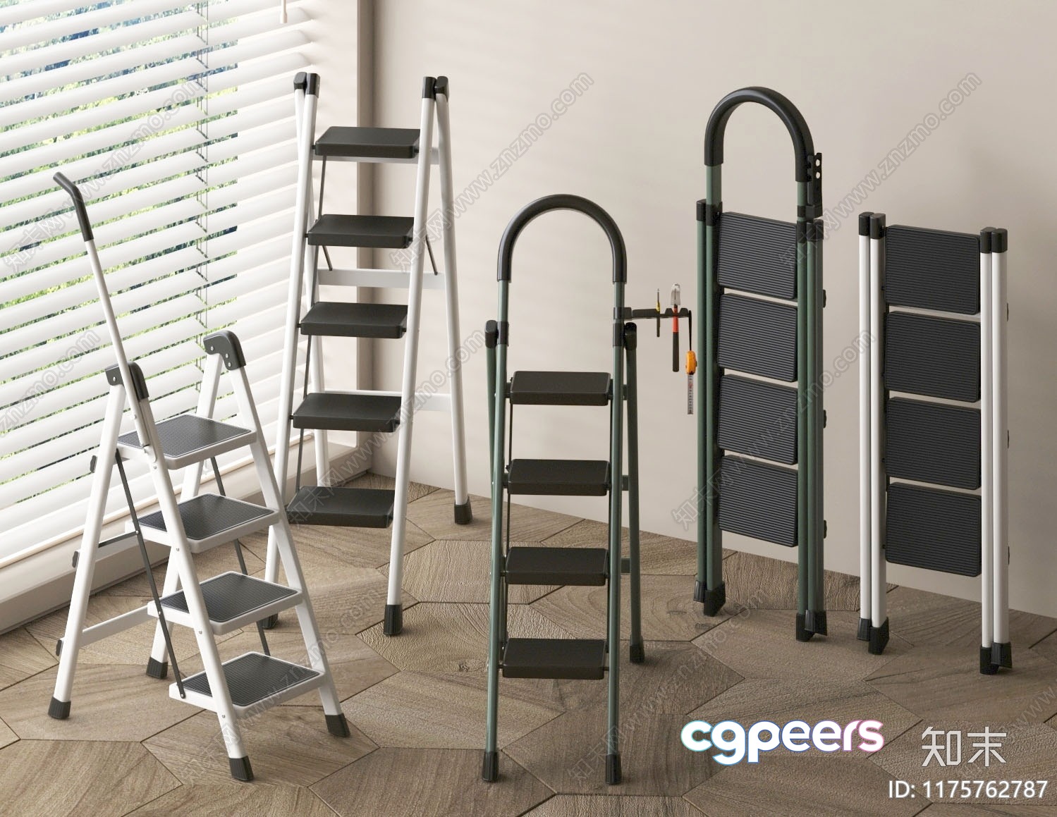 The Main Subject Is A Set Of Ladders Characterized By Their Metal Construction 3D Model - 16233 - VRAY Render The Main Subject Is A Set Of Ladders Characterized By Their Metal Construction 3D Model - 16233 - VRAY Render