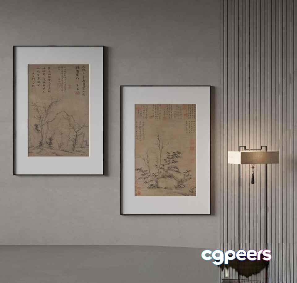 Two Framed Landscape Paintings On A Wall 3D Model - 17616 - VRAY Render