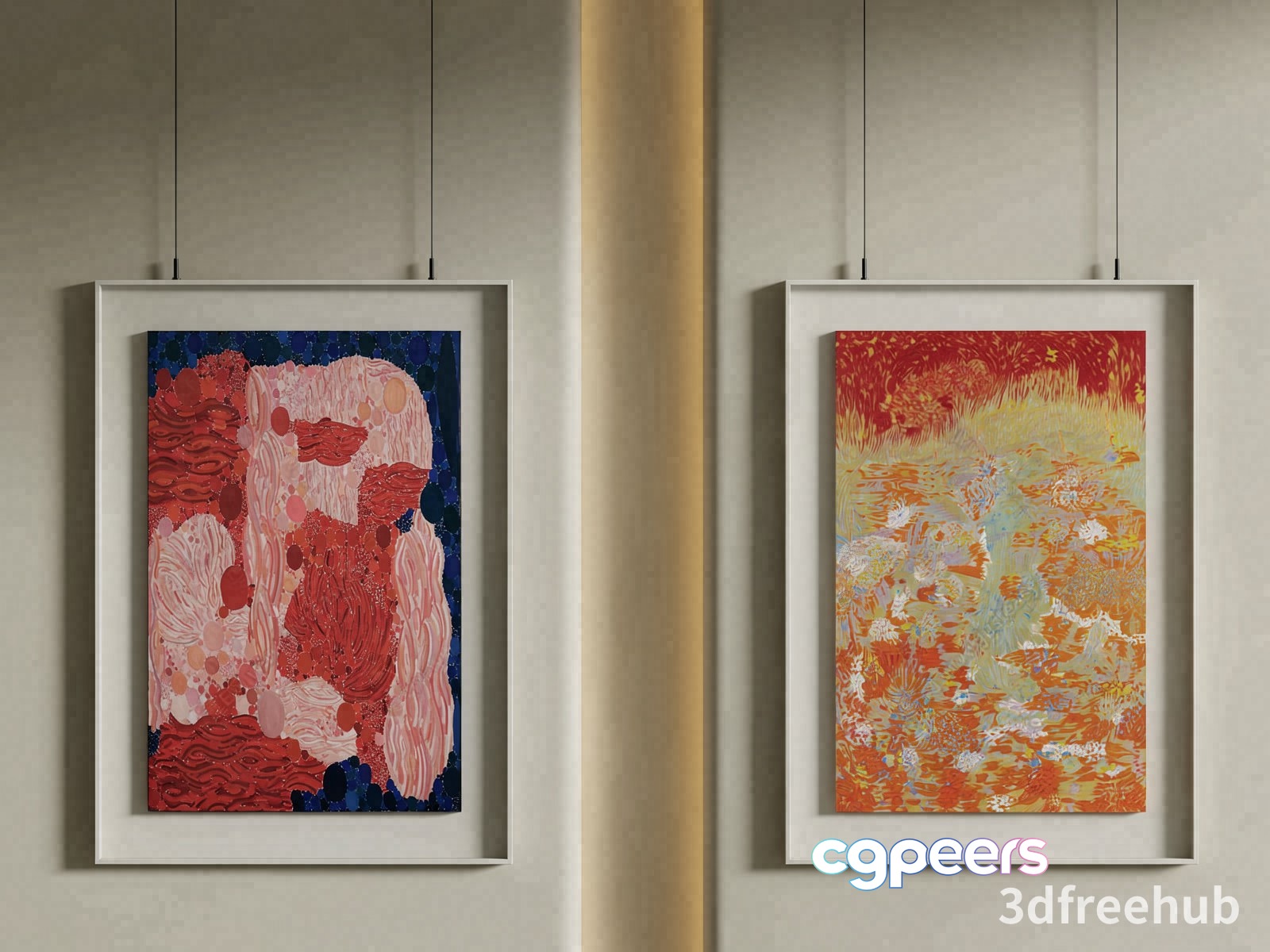 Two Abstract Paintings In White Frames 3D Model - 22893 - VRAY Render