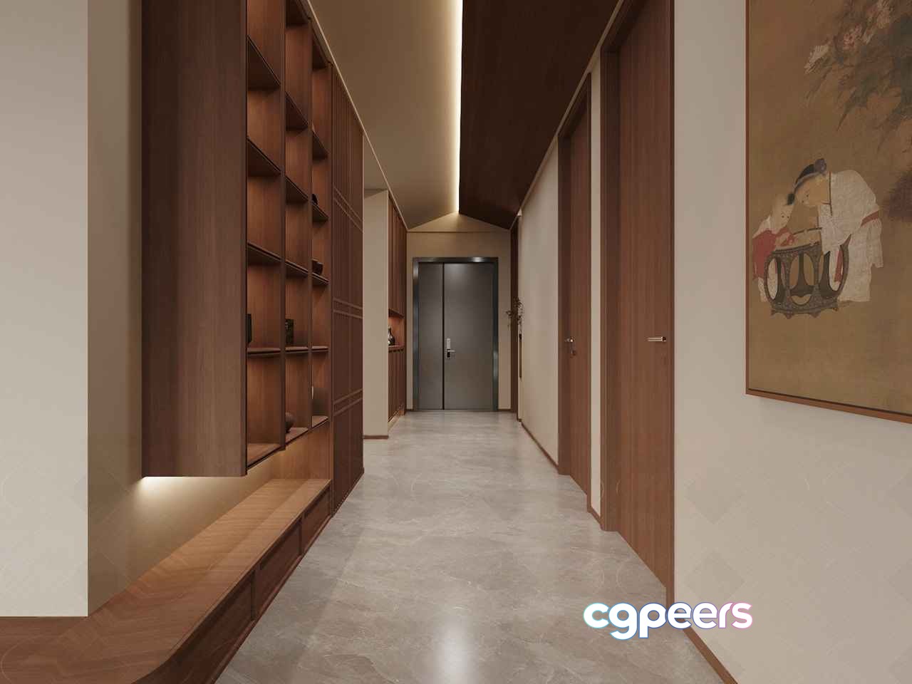 A Hallway With A Bench 3D Model - 7239 - VRAY Render A Hallway With A Bench 3D Model - 7239 - VRAY Render
