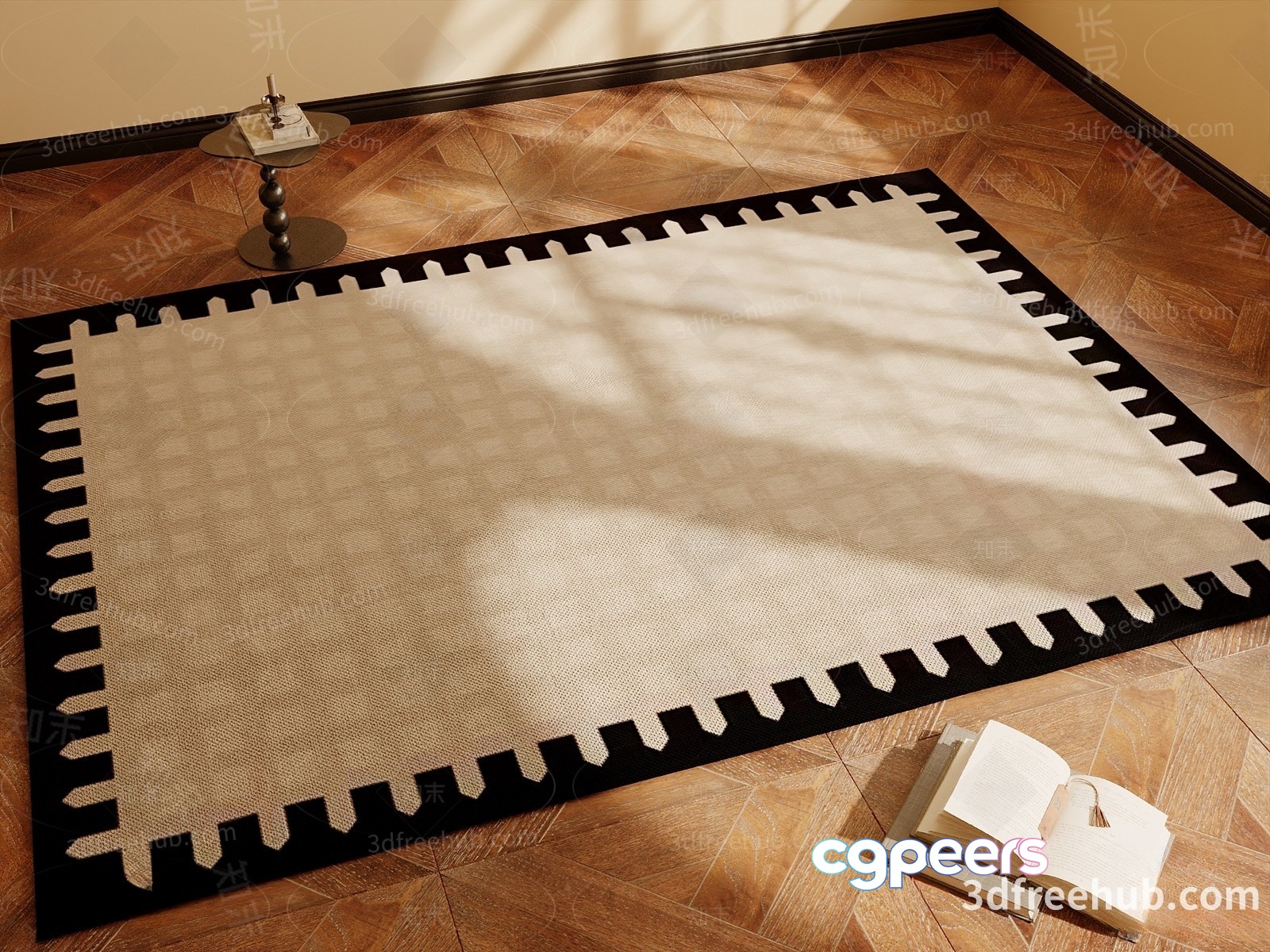 A Beige Rug With A Black Border 3D Model - 22288 - VRAY Render A Beige Rug With A Black Border 3D Model - 22288 - VRAY Render