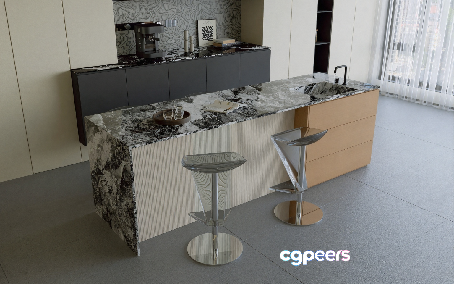 Modern Kitchen Island 3D Model - 20613 - CORONA Render Modern Kitchen Island 3D Model - 20613 - CORONA Render