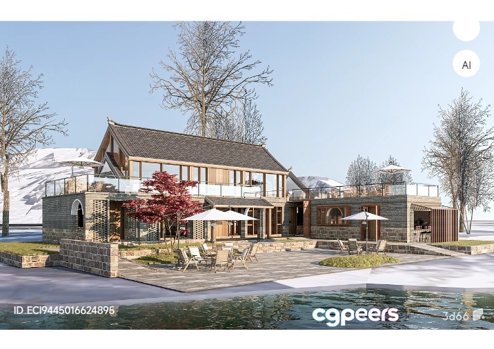 A Large House With A Patio And Pool 3D Model - 15327 - VRAY Render