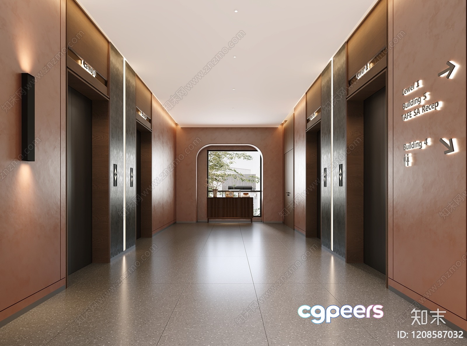 Modern Office Hallway 3D Model - 22393 - VRAY Render
