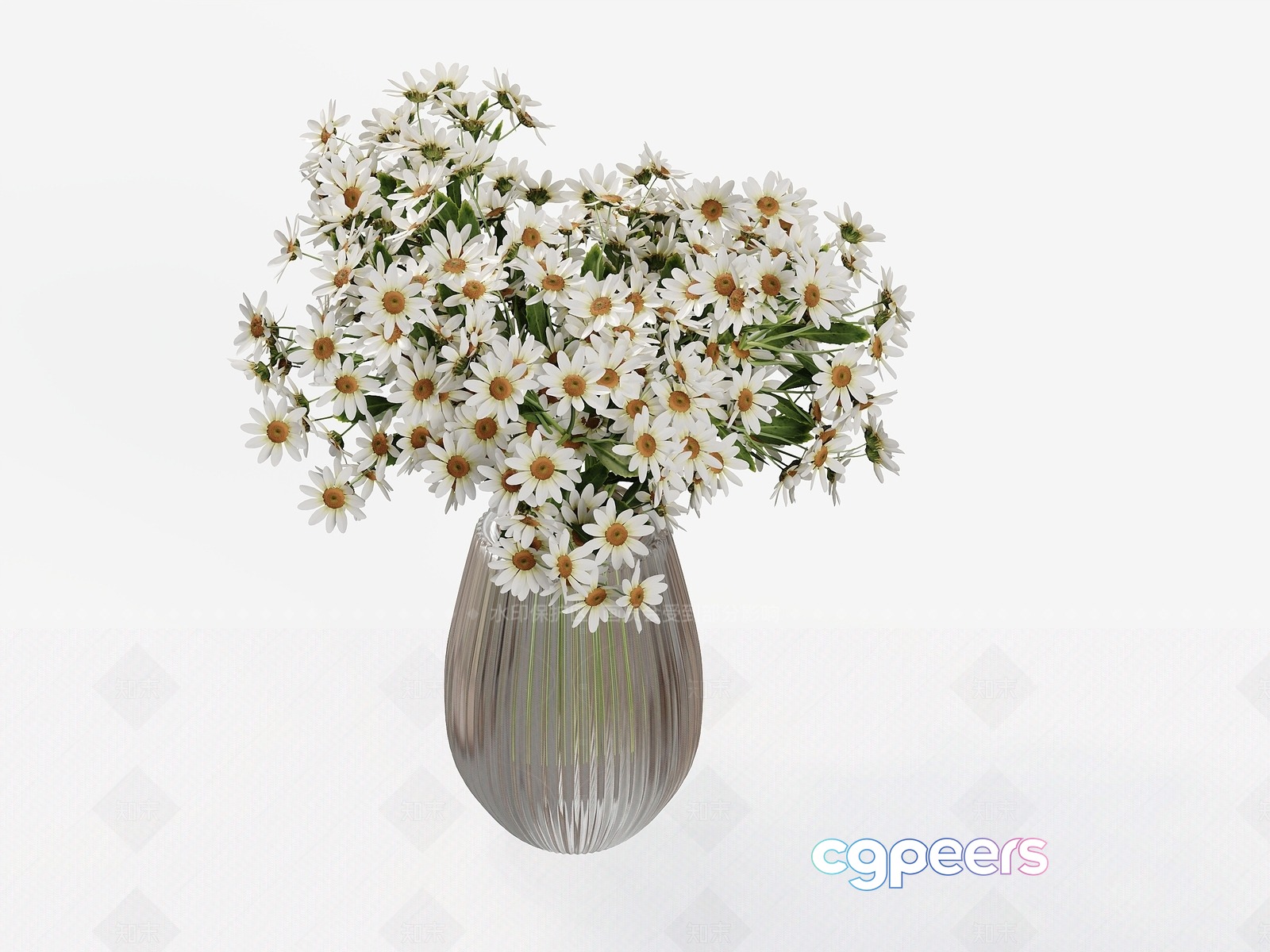 A Clear Glass Vase With White Flowers 3D Model - 3875 - VRAY Render