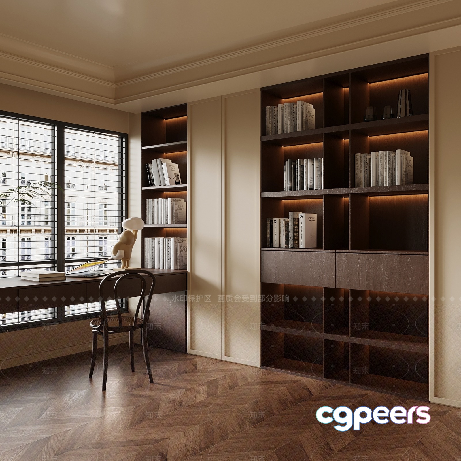 Modern Bookshelf 3D Model - 2000 - VRAY Render Modern Bookshelf 3D Model - 2000 - VRAY Render