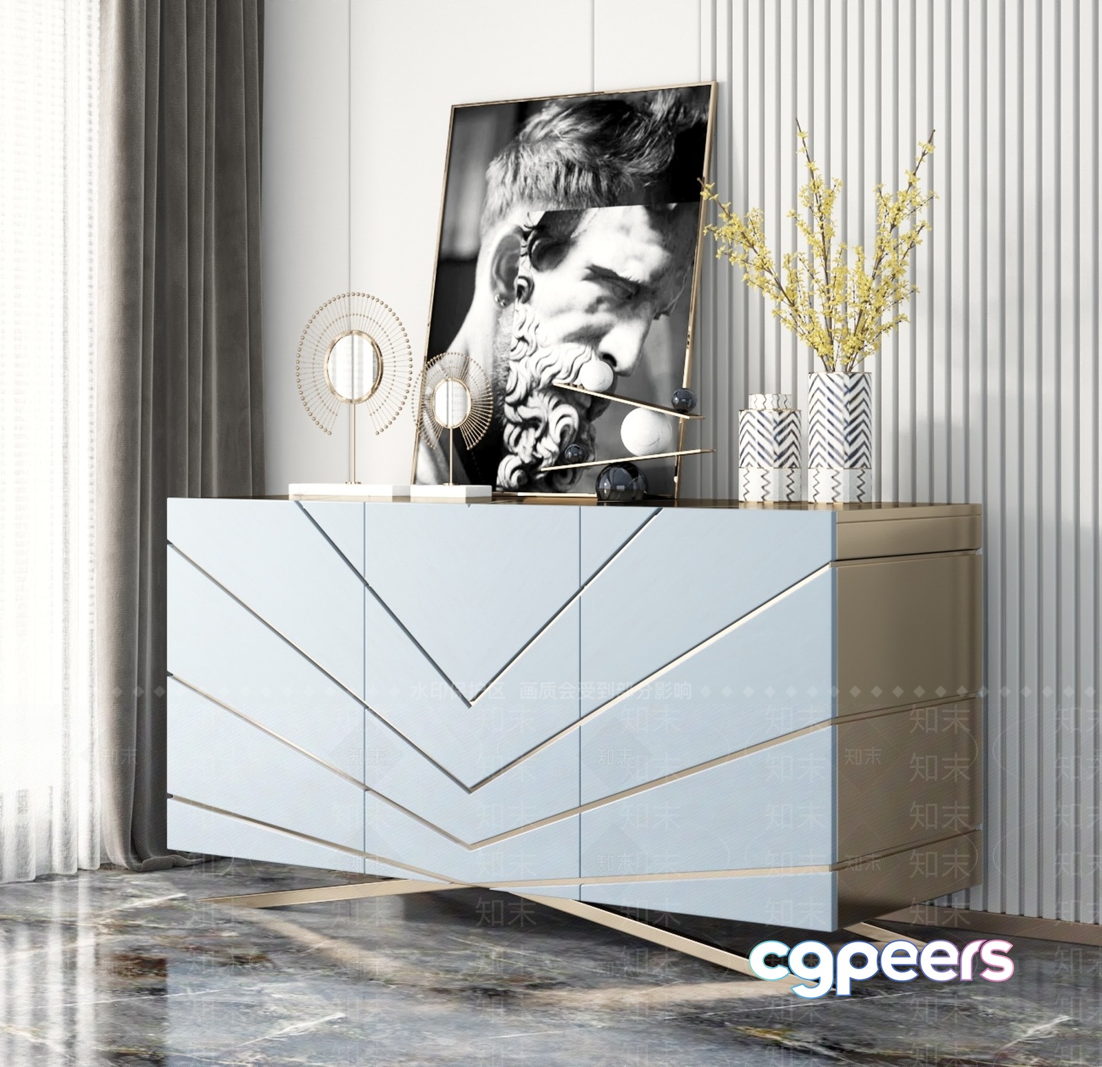 Modern White Dresser 3D Model - 2896 - VRAY Render