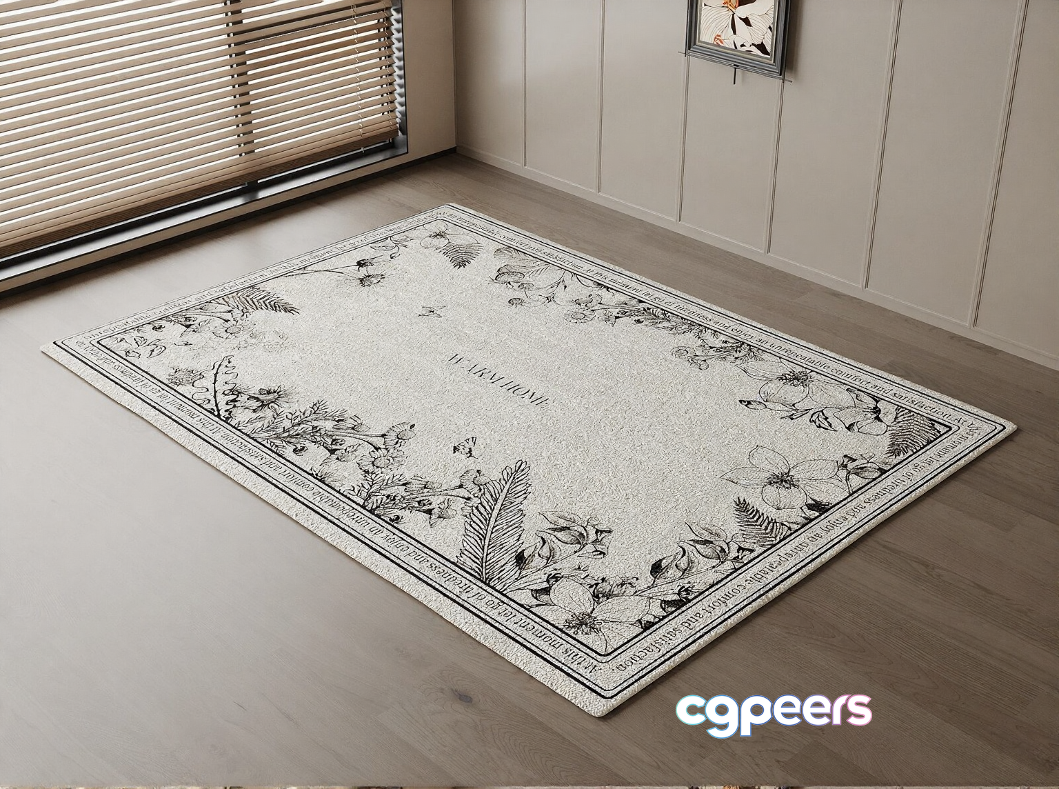 A White Rug With A Floral Pattern 3D Model - 7641 - CORONA Render