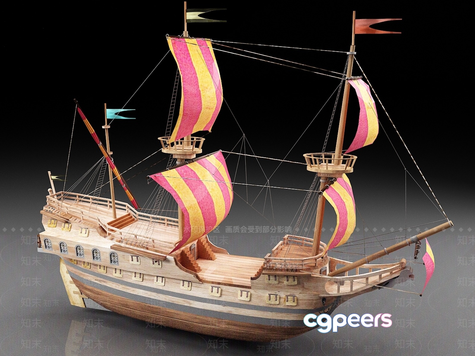 A Wooden Ship 3D Model - 2912 - VRAY Render