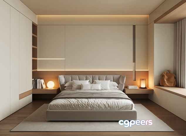 Modern Minimalist Bedroom 3D Model - 3401 - VRAY Render Modern Minimalist Bedroom 3D Model - 3401 - VRAY Render