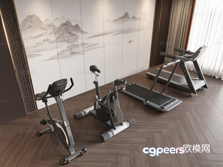 A Home Gym With Exercise Equipment 3D Model - 7213 - CORONA Render