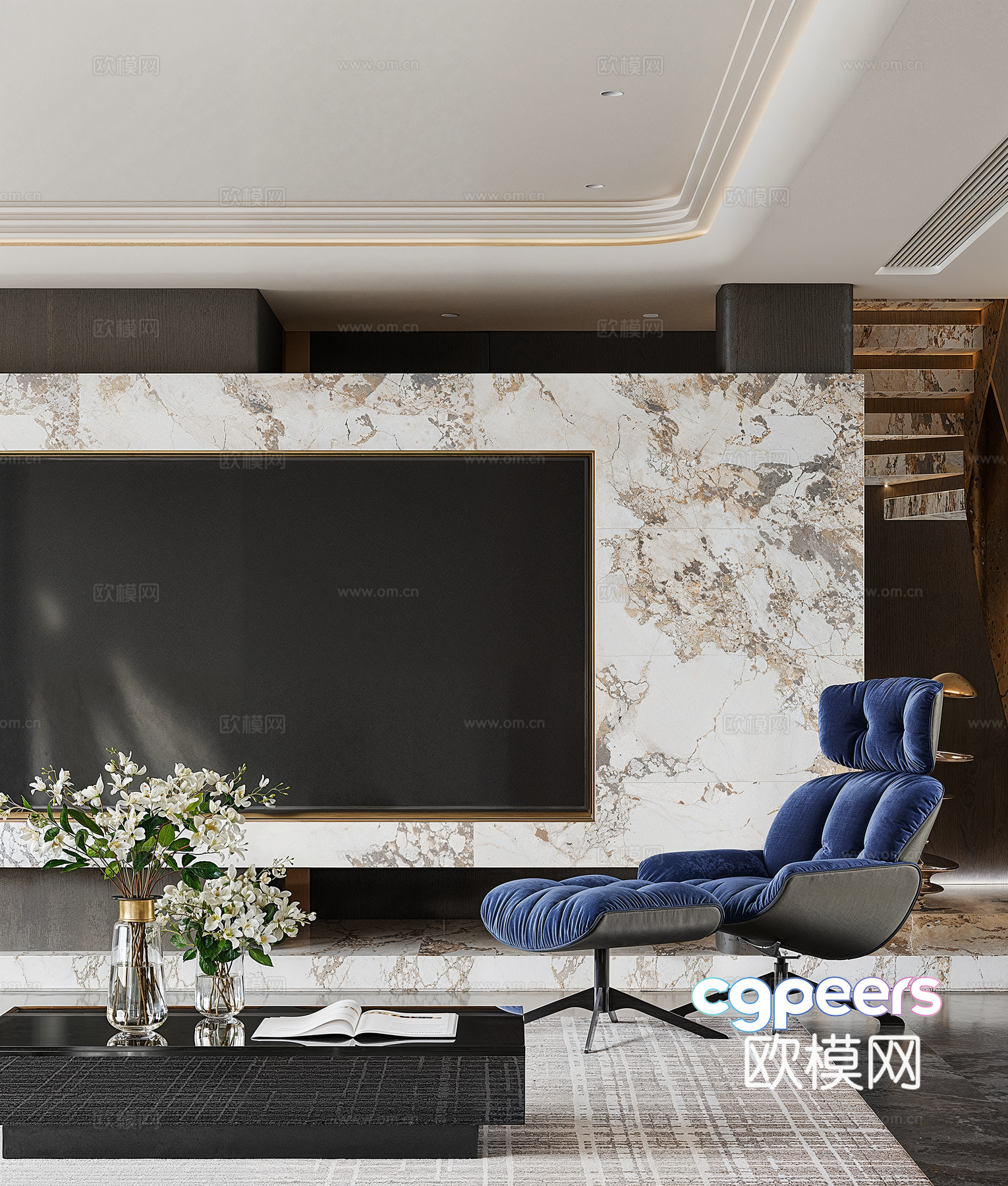 Modern Living Room 3D Model - 13028 - VRAY Render