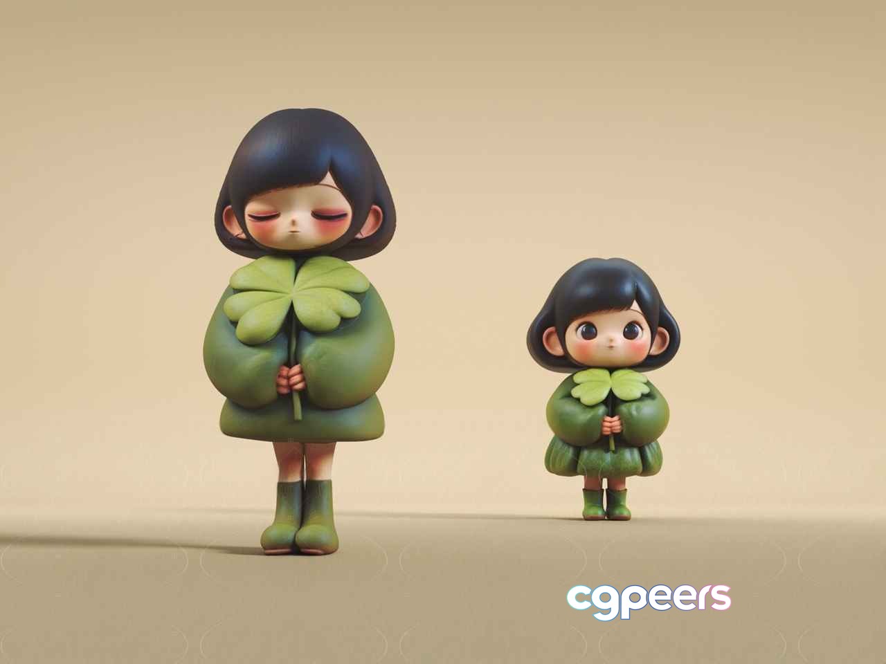 Two Cartoon Girls In Green Outfits 3D Model - 9360 - VRAY Render Two Cartoon Girls In Green Outfits 3D Model - 9360 - VRAY Render
