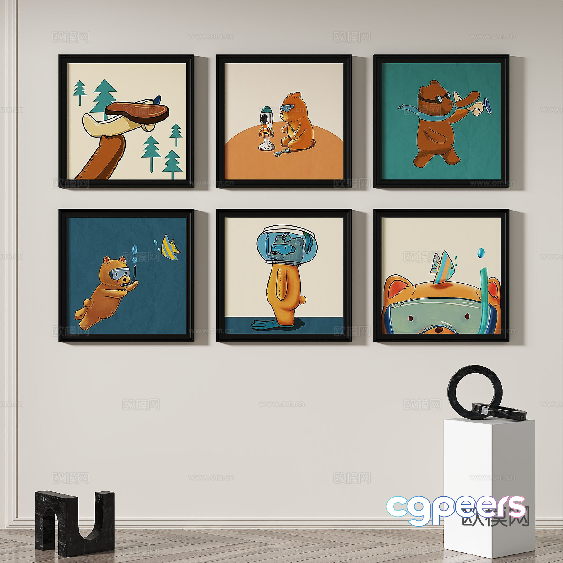 A Collection Of Framed Artwork 3D Model - 19798 - VRAY Render