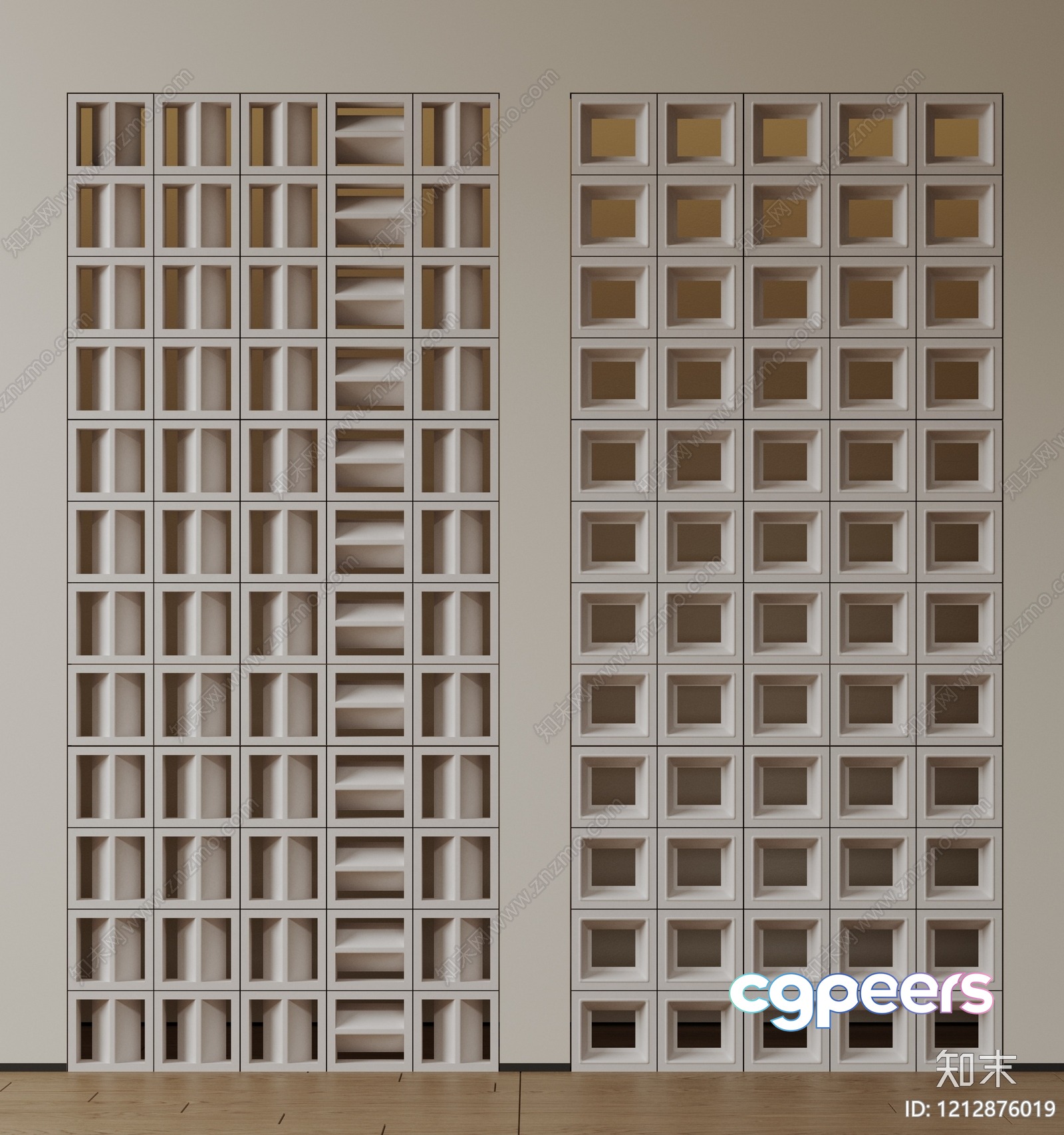 A Tall White Shelving Unit With Square Compartments 3D Model - 3005 - VRAY Render A Tall White Shelving Unit With Square Compartments 3D Model - 3005 - VRAY Render