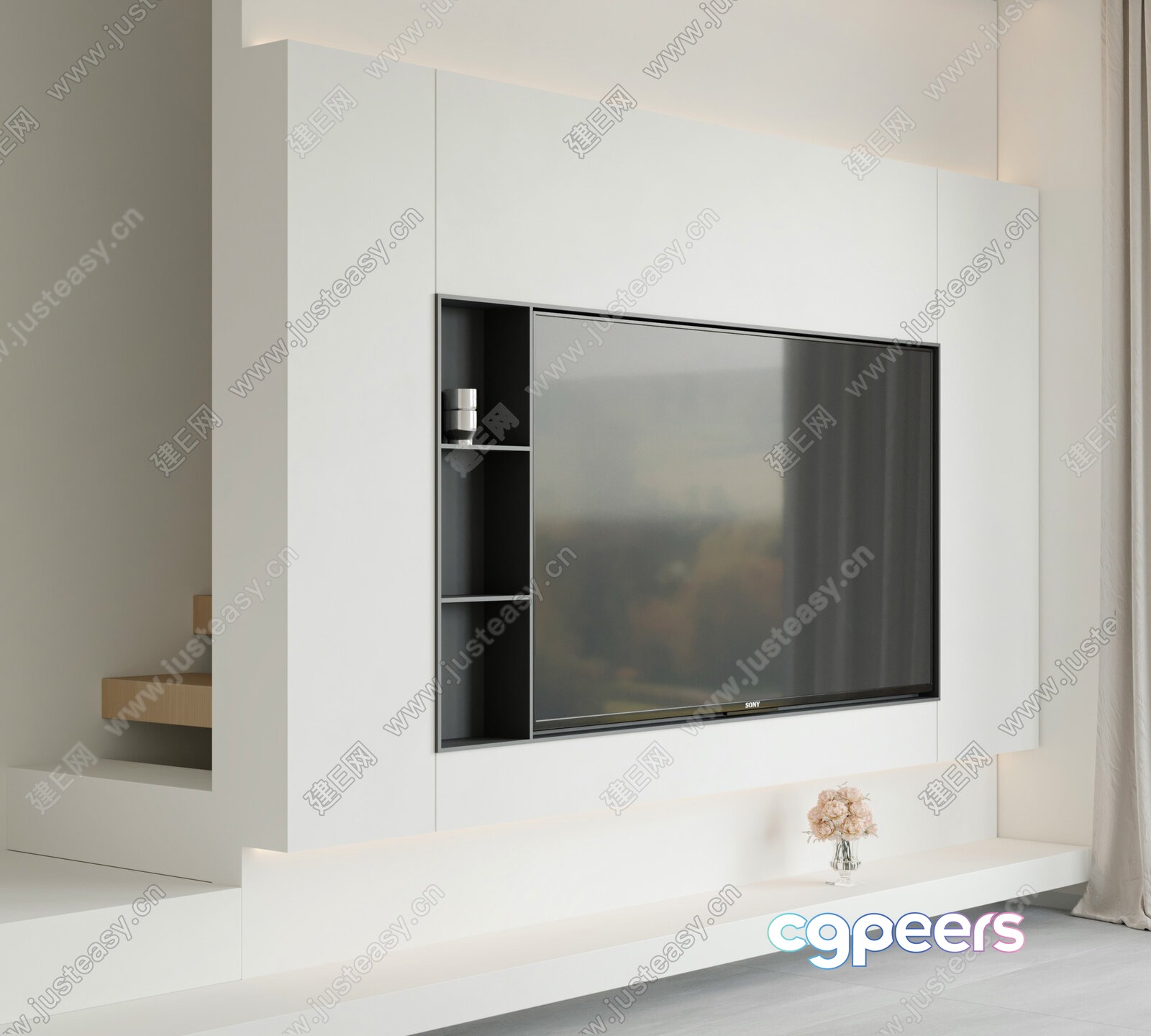 Modern Tv Wall Unit 3D Model - 9783 - VRAY Render