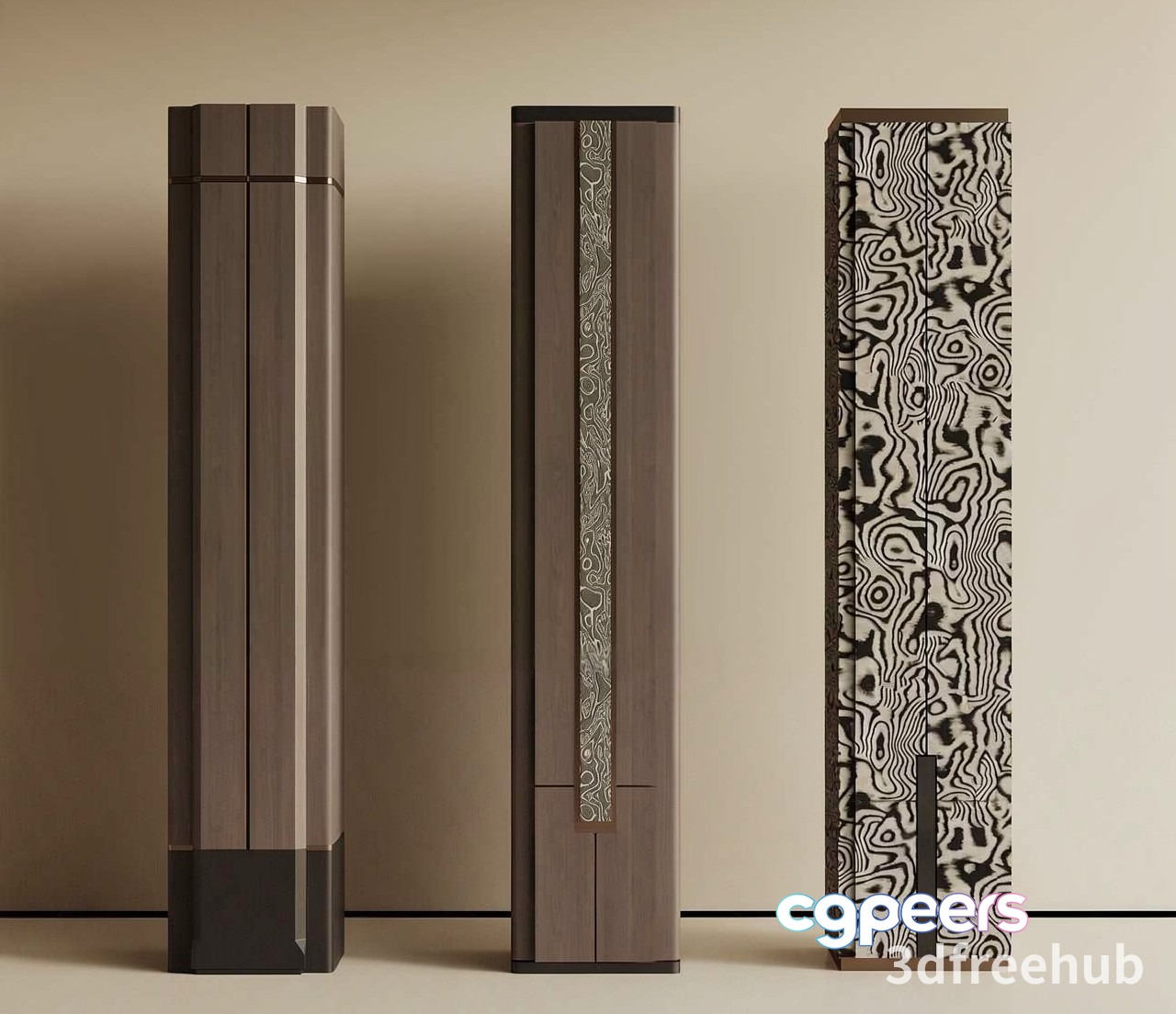 Three Tall Modern Cabinets With Unique Designs 3D Model - 21212 - VRAY Render