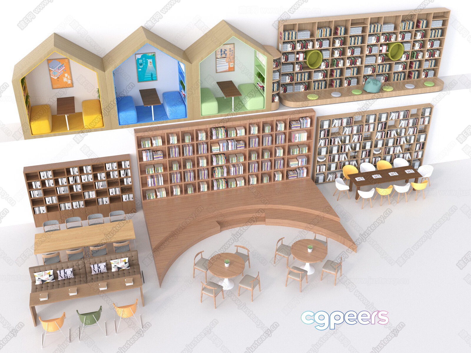 A Library With Wooden Furniture 3D Model - 22786 - VRAY Render A Library With Wooden Furniture 3D Model - 22786 - VRAY Render