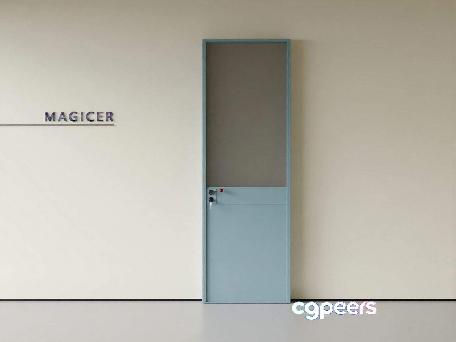 A Door With A Metal Handle And A Sign That Says Magicer 3D Model - 21655 - CORONA Render