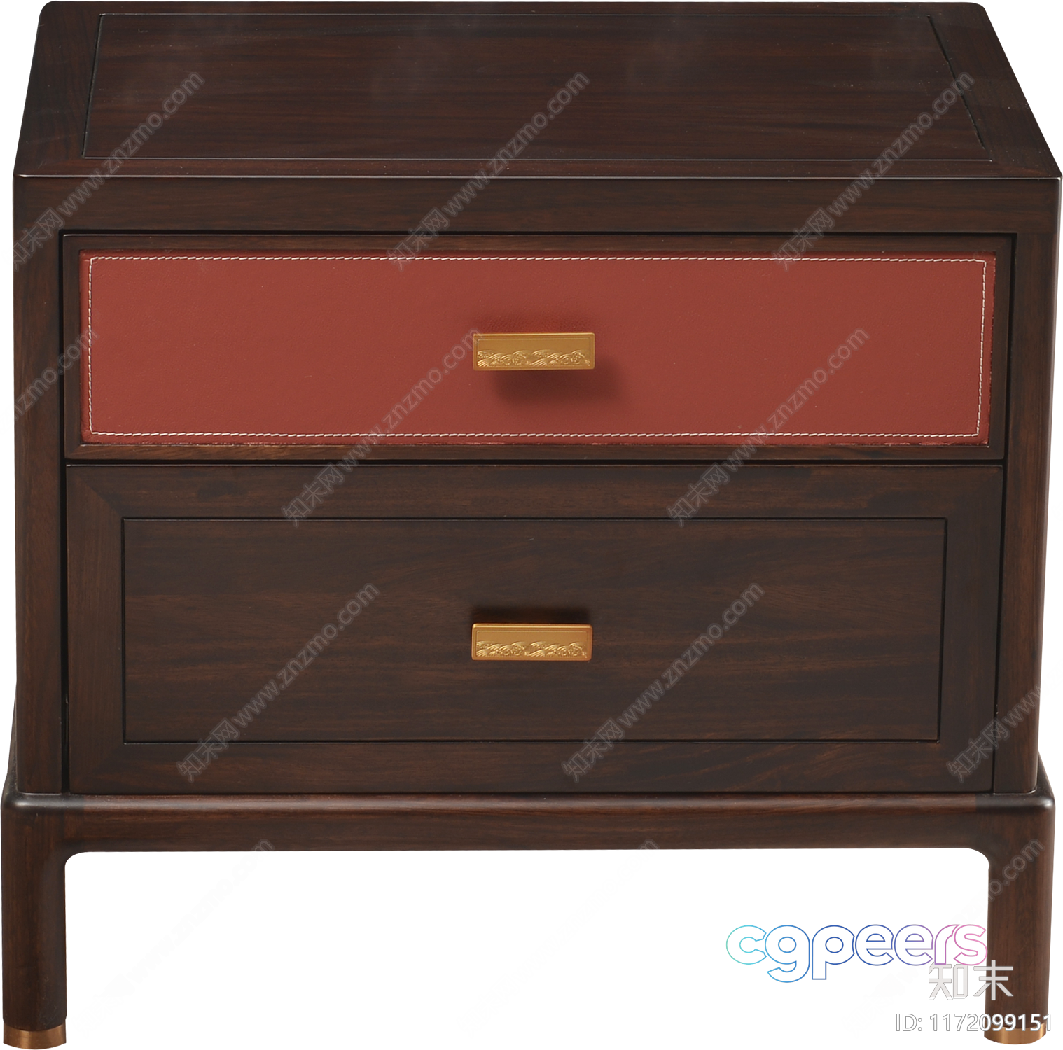 A Dark Brown Wooden Nightstand With Two Drawers 3D Model - 13945 - VRAY Render