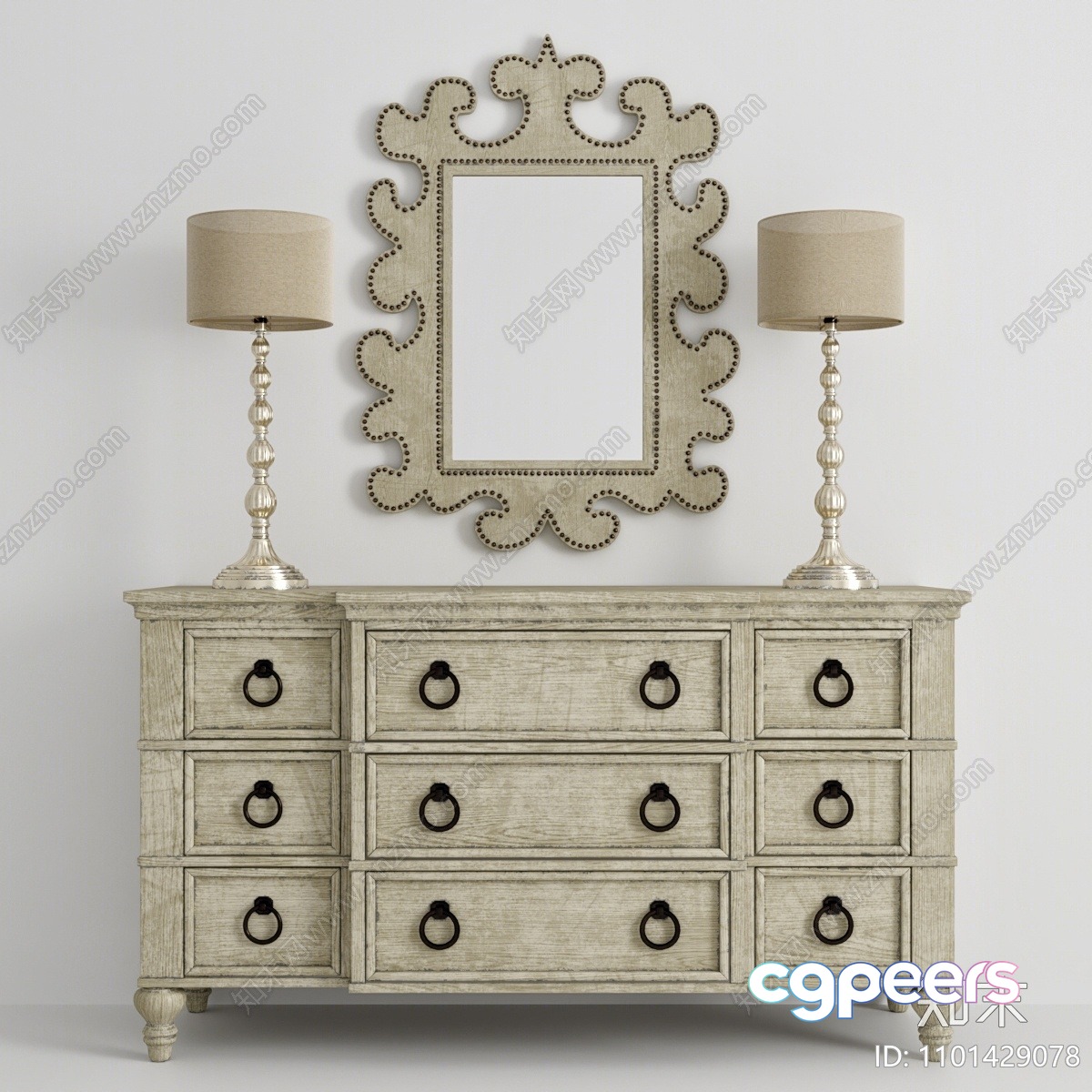Vintage Dresser And Mirror 3D Model - 17123 - VRAY Render Vintage Dresser And Mirror 3D Model - 17123 - VRAY Render