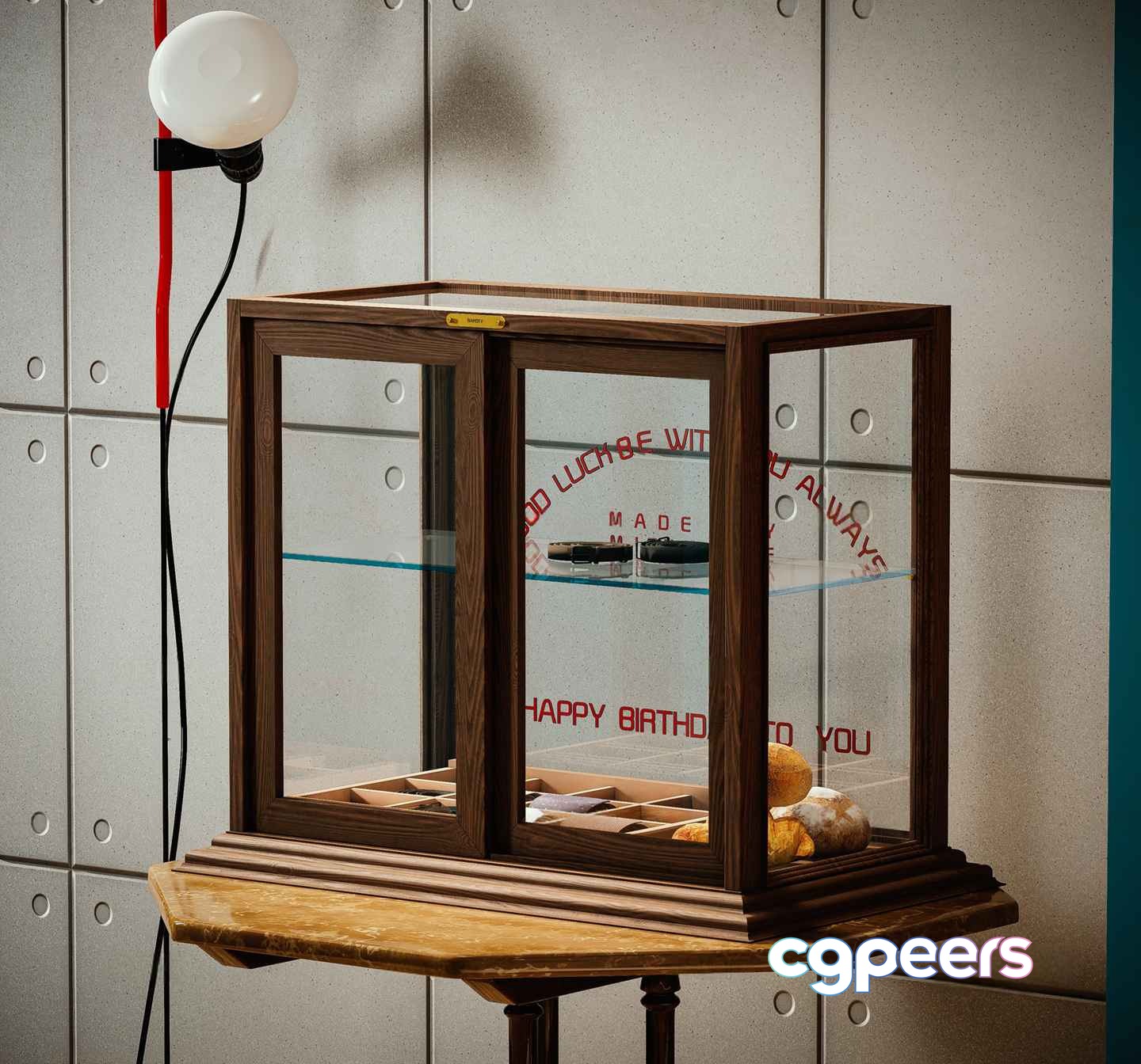 A Wooden Display Case With Glass Doors 3D Model - 14384 - VRAY Render A Wooden Display Case With Glass Doors 3D Model - 14384 - VRAY Render