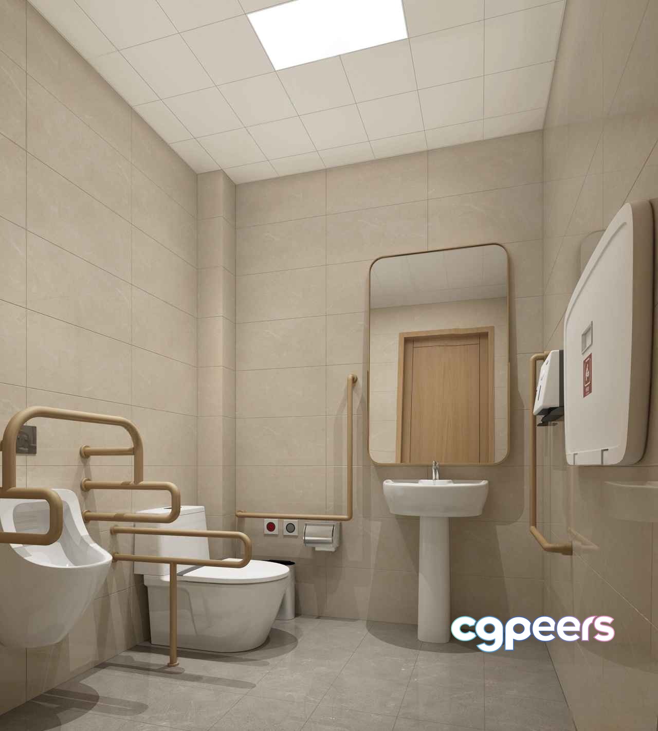 A Bathroom With Beige Walls 3D Model - 16942 - VRAY Render