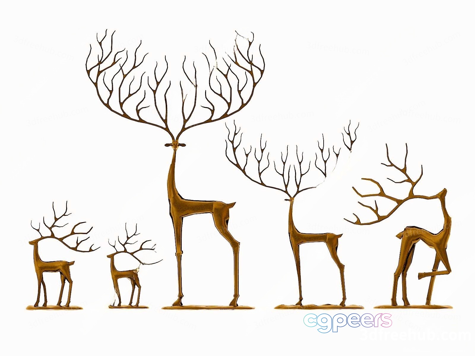 Gold Metal Deer Sculptures 3D Model - 17392 - VRAY Render Gold Metal Deer Sculptures 3D Model - 17392 - VRAY Render