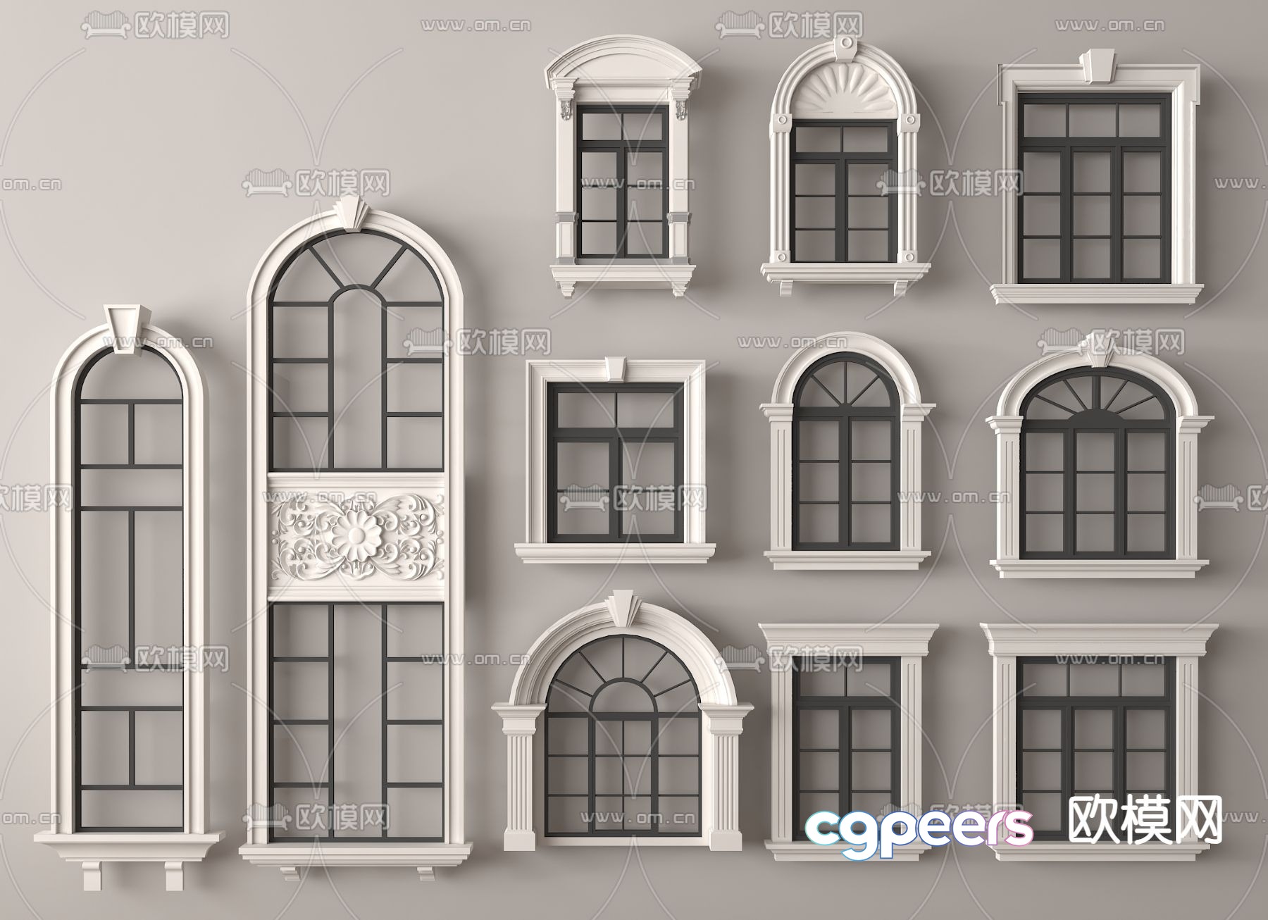White Window Frames 3D Model - 9021 - VRAY Render