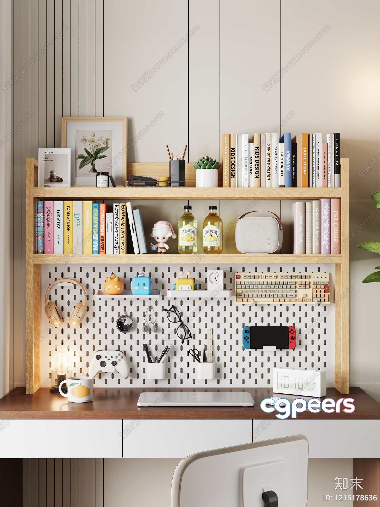 A Home Office With A Wooden Desk And Shelves 3D Model - 15789 - VRAY Render A Home Office With A Wooden Desk And Shelves 3D Model - 15789 - VRAY Render