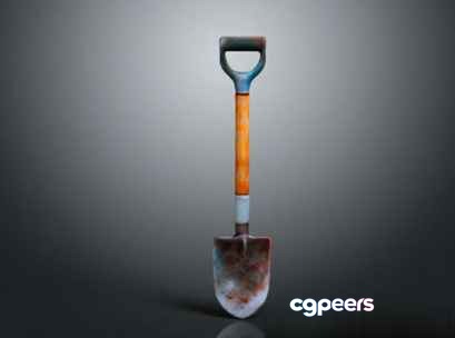A Shovel With An Orange Handle 3D Model - 13612 - VRAY Render