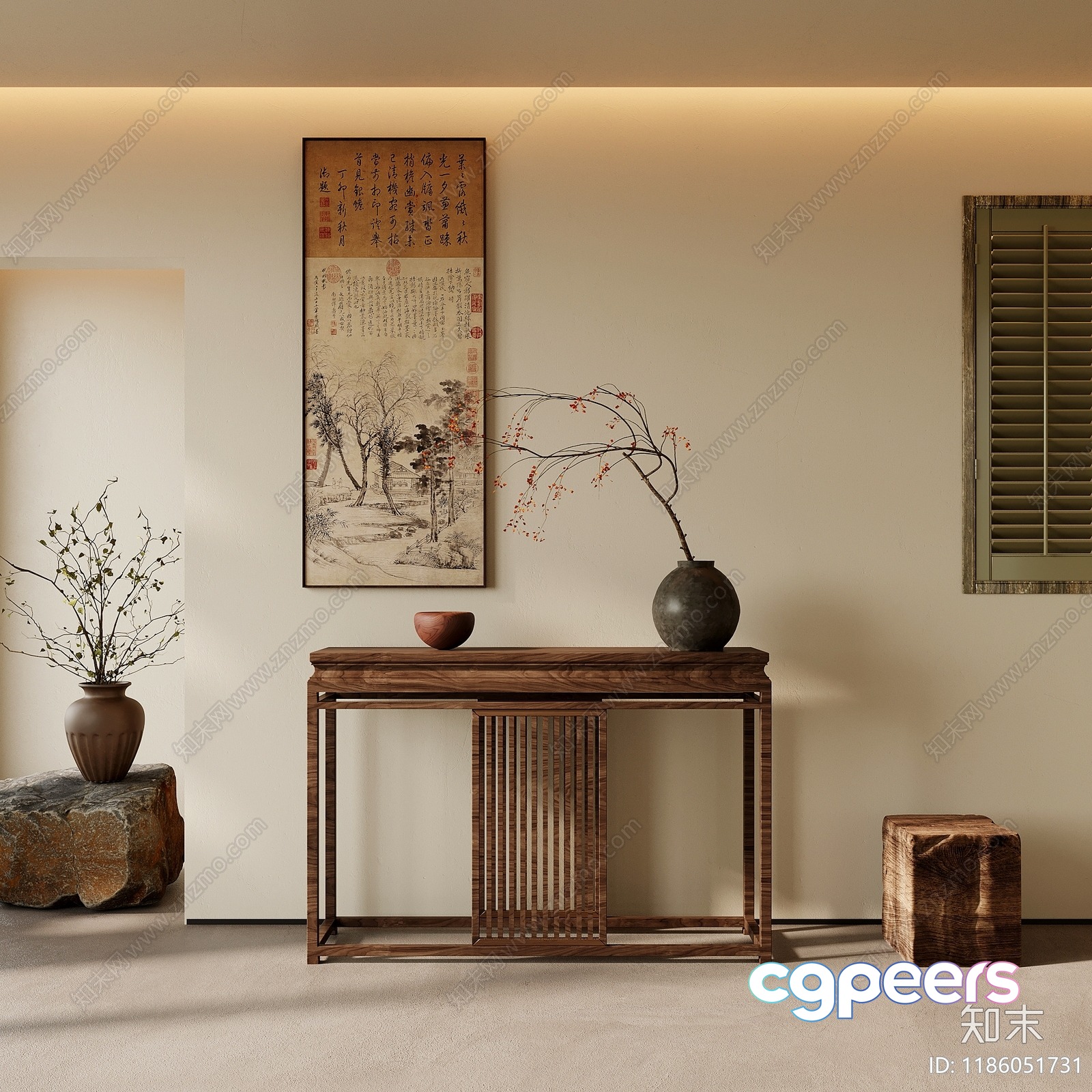 A Minimalist Asian-Inspired Room 3D Model - 2326 - VRAY Render