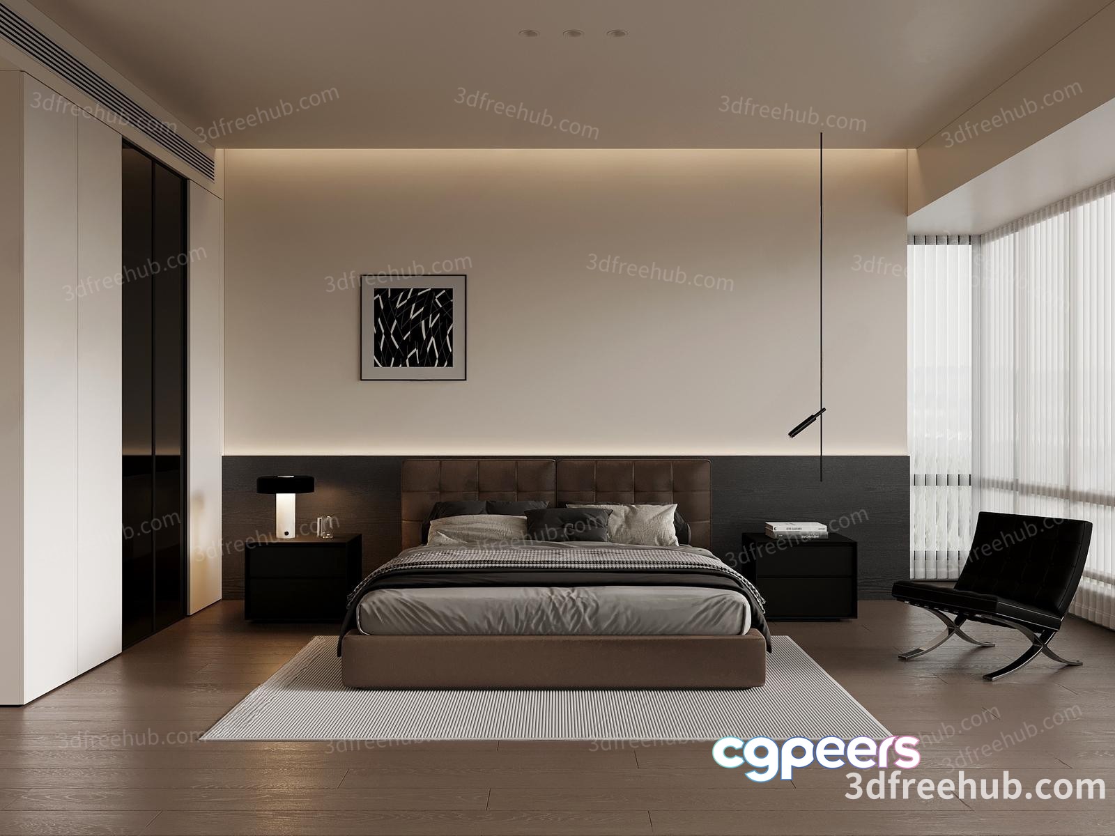Cozy Modern Bedroom 3D Model - 23582 - VRAY Render