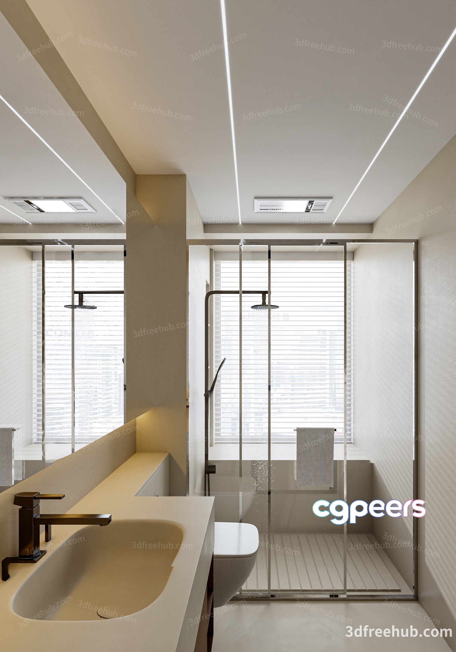 Modern Bathroom With Sleek Fixtures 3D Model - 19280 - VRAY Render Modern Bathroom With Sleek Fixtures 3D Model - 19280 - VRAY Render