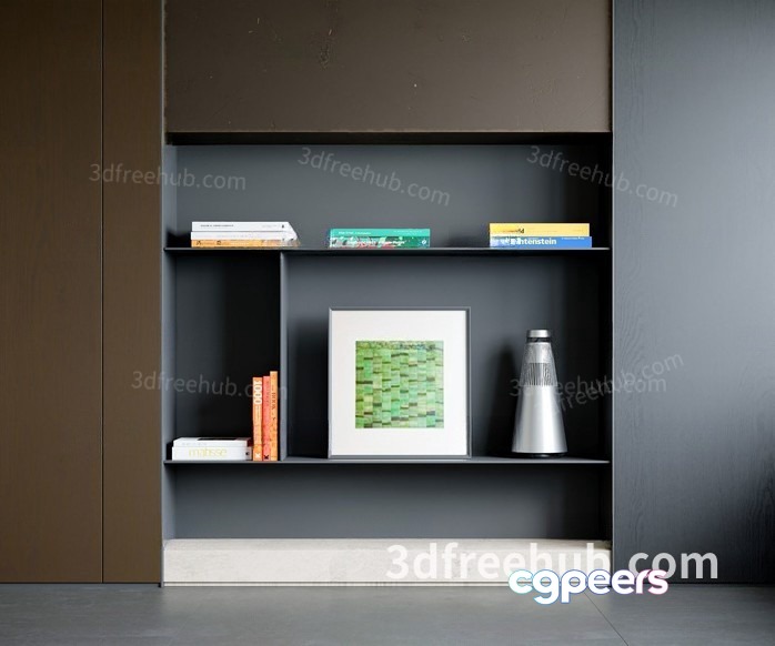 A Shelf With Books And A Picture 3D Model - 7363 - VRAY Render