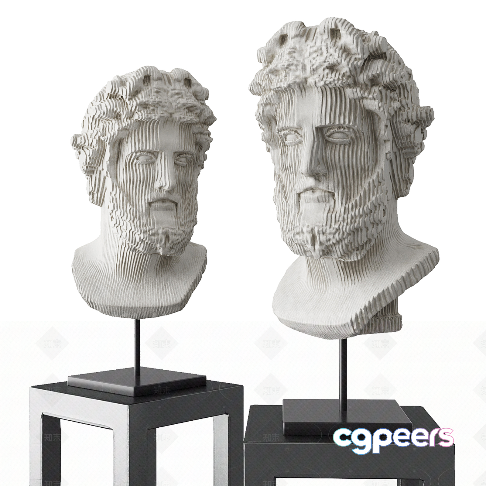 A Pair Of Sculptures Of Men'S Heads 3D Model - 14571 - VRAY Render