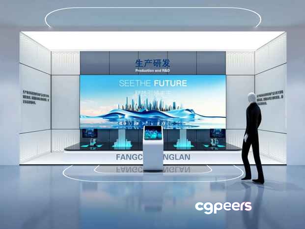 A Futuristic-Looking Room With A Large Screen 3D Model - 12622 - CORONA Render A Futuristic-Looking Room With A Large Screen 3D Model - 12622 - CORONA Render