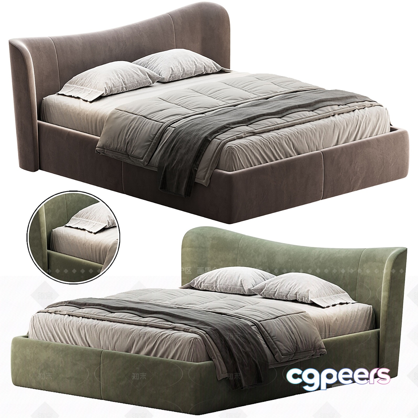A Gray Bed 3D Model - 7555 - VRAY Render A Gray Bed 3D Model - 7555 - VRAY Render