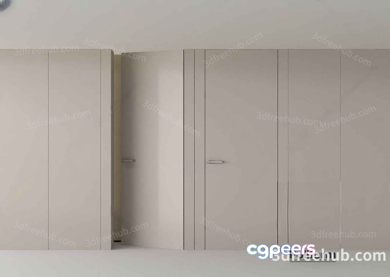 The Main Subject In This Image Is A Set Of Beige Closet Doors 3D Model - 19144 - VRAY Render
