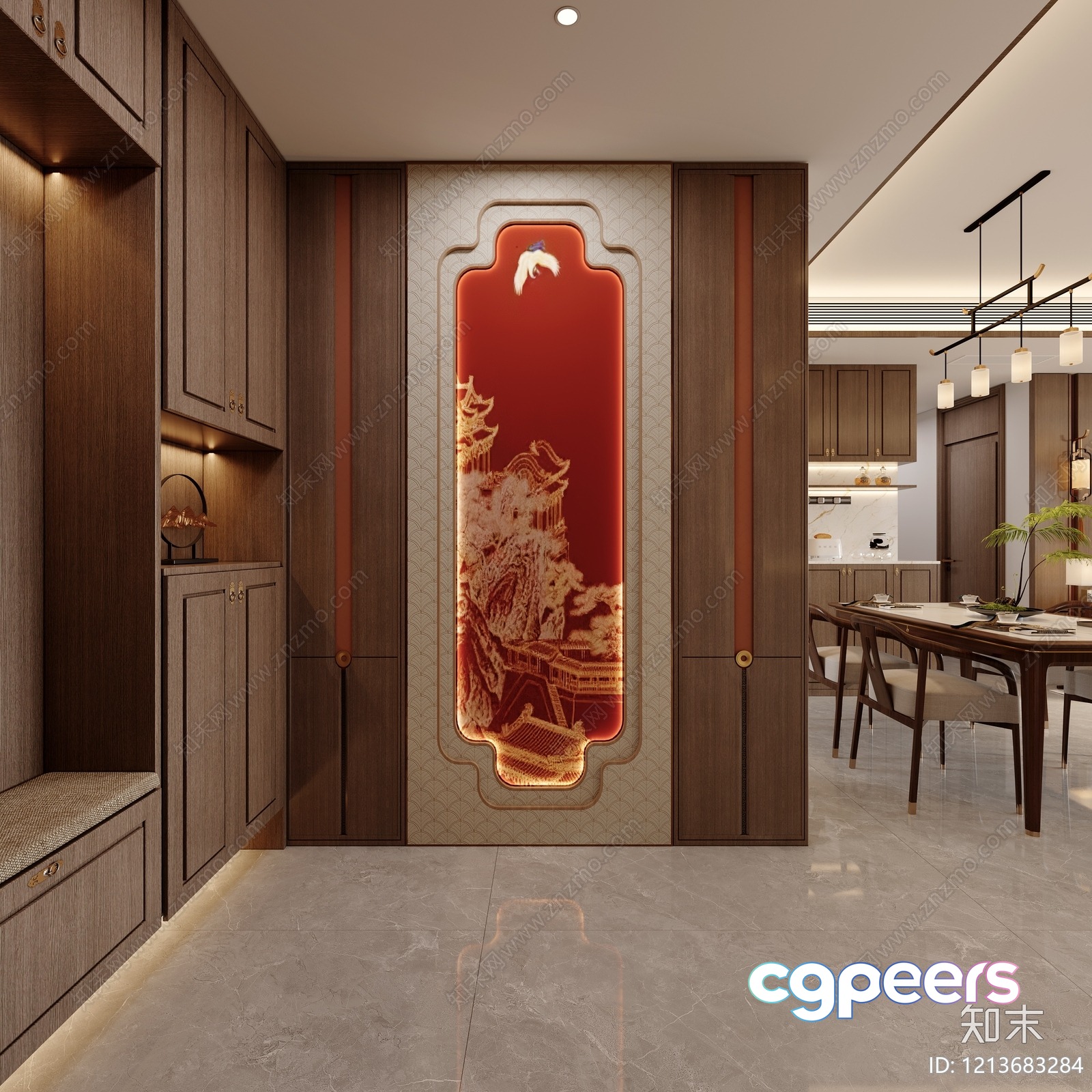 Modern Asian-Inspired Dining Room 3D Model - 12094 - VRAY Render Modern Asian-Inspired Dining Room 3D Model - 12094 - VRAY Render