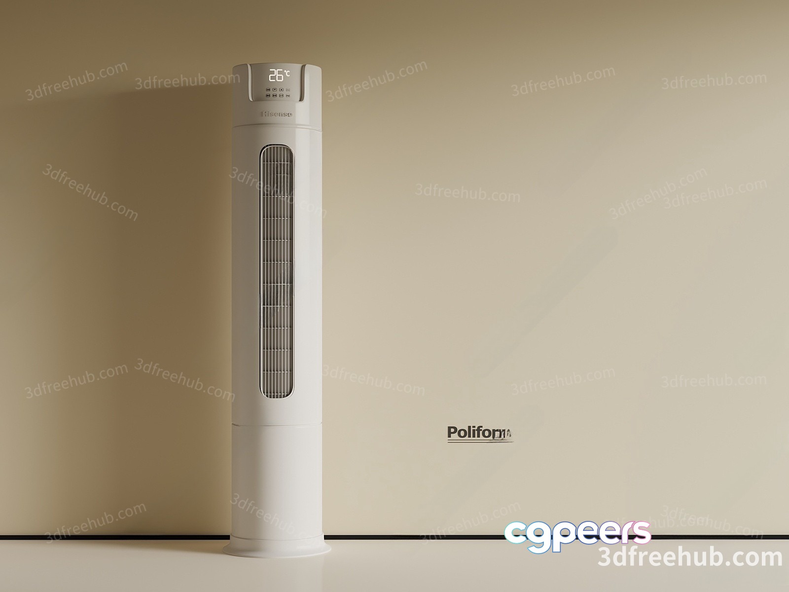 The Main Subject Is A White Tower Fan With A Digital Temperature Display 3D Model - 18896 - VRAY Render