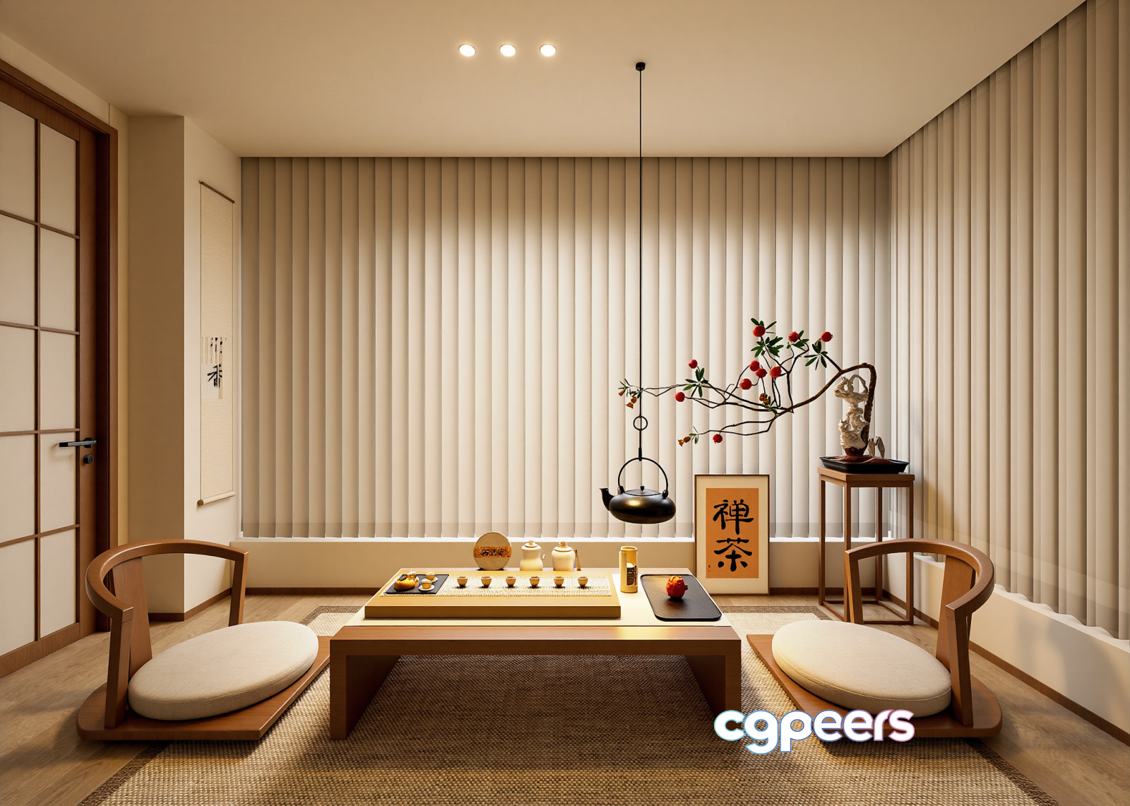 Japanese-Inspired Living Room 3D Model - 13120 - VRAY Render