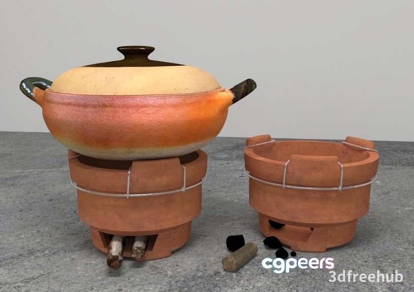 A Clay Cooking Pot 3D Model - 3083 - VRAY Render