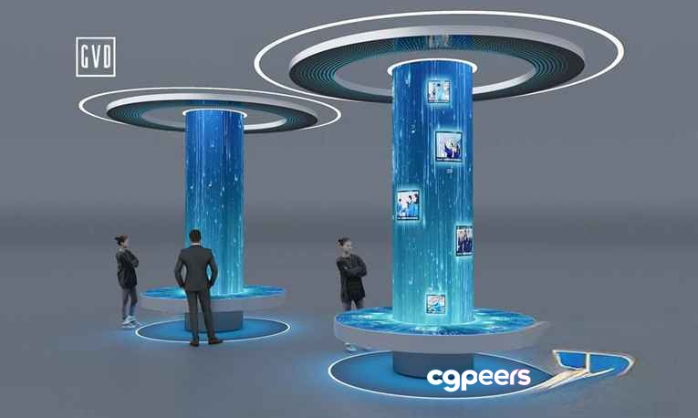 Two Blue Display Columns 3D Model - 10762 - VRAY Render Two Blue Display Columns 3D Model - 10762 - VRAY Render