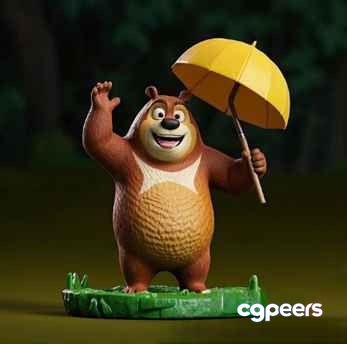 A Cartoon Bear With A Yellow Umbrella 3D Model - 11355 - VRAY Render