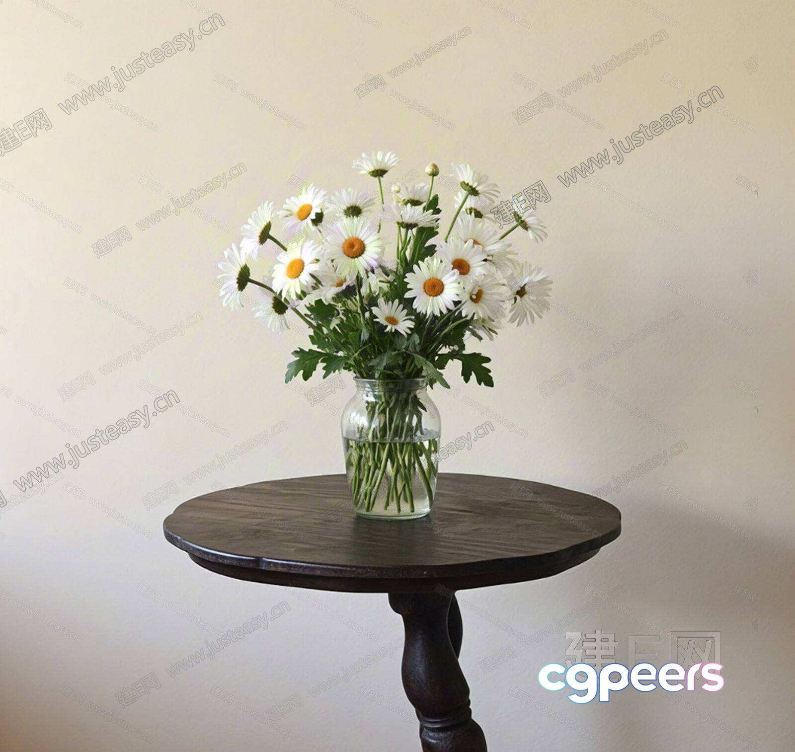 A Vase Of Daisies On A Small Table 3D Model - 12435 - VRAY Render