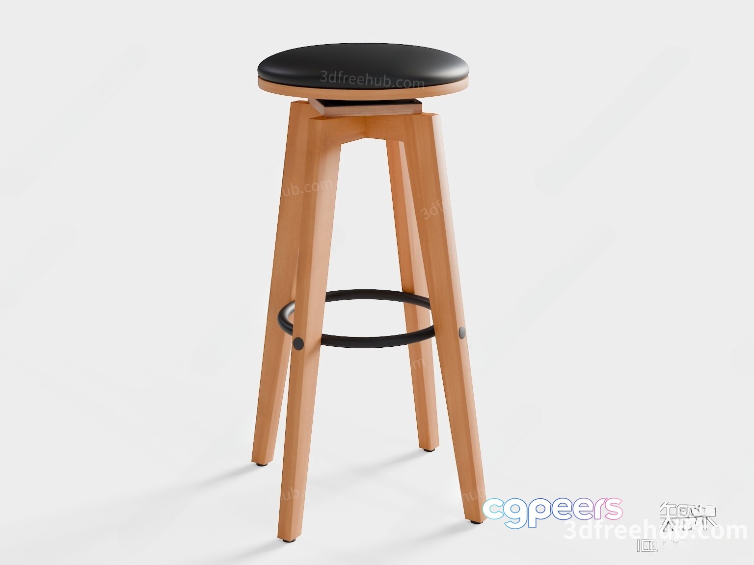 Wooden Stool With Black Seat 3D Model - 4952 - VRAY Render Wooden Stool With Black Seat 3D Model - 4952 - VRAY Render