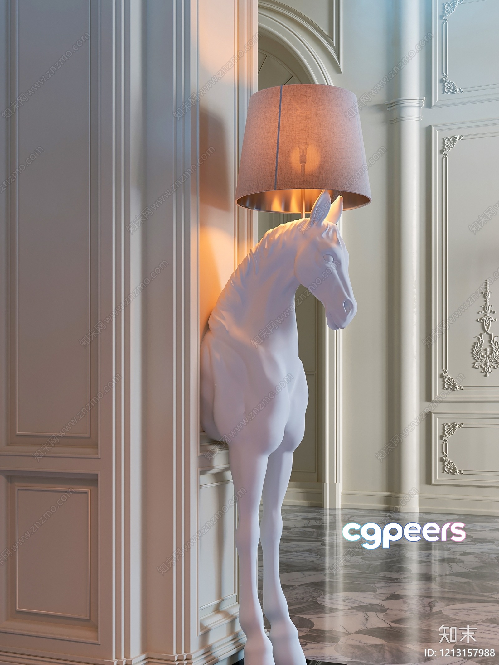 Modern White Horse Lamp 3D Model - 4002 - VRAY Render Modern White Horse Lamp 3D Model - 4002 - VRAY Render