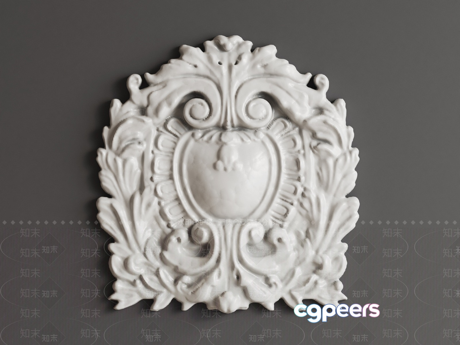 A White Decorative Wall Plaque 3D Model - 1952 - VRAY Render A White Decorative Wall Plaque 3D Model - 1952 - VRAY Render