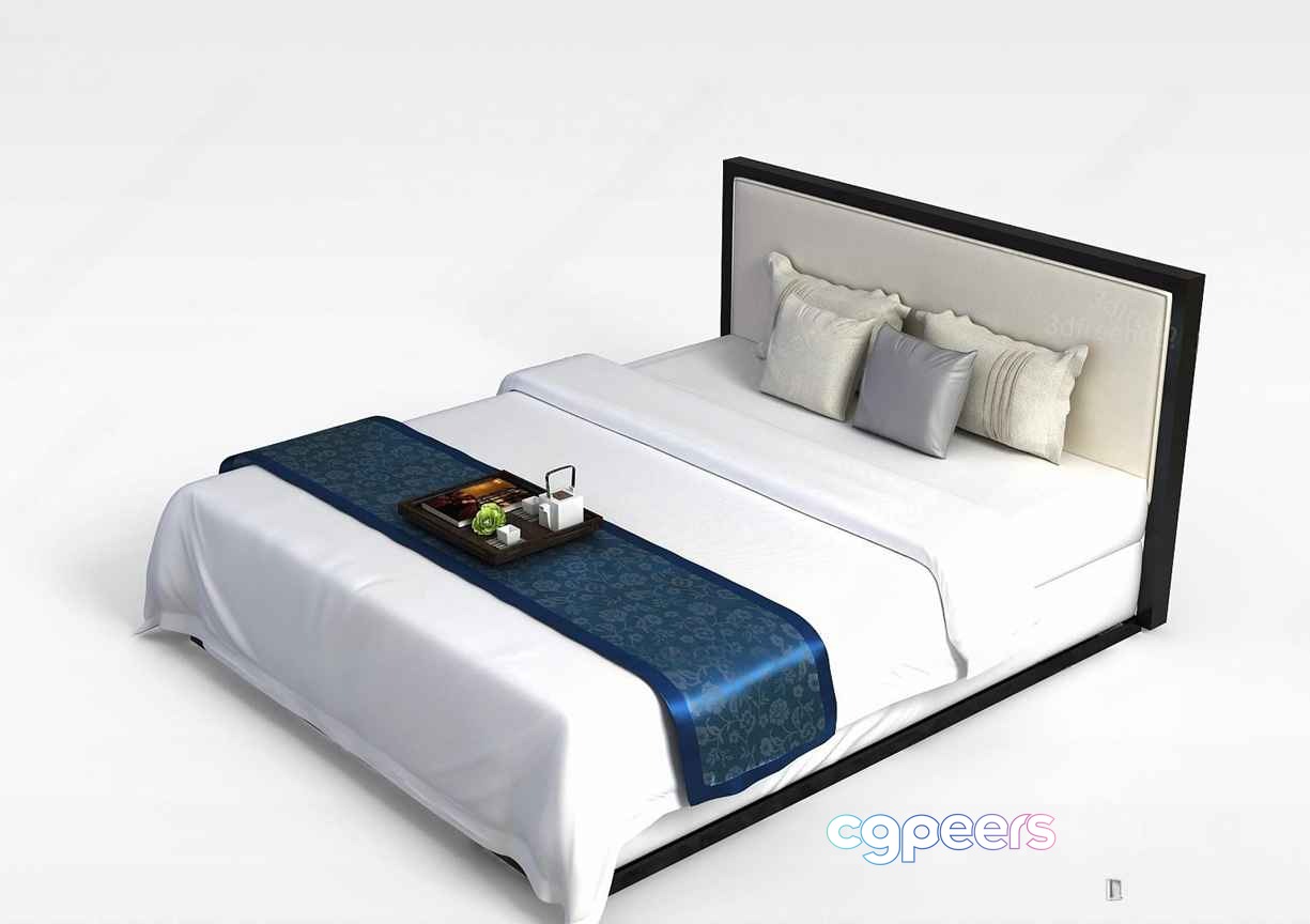 A Bed With A Blue Runner 3D Model - 11881 - VRAY Render